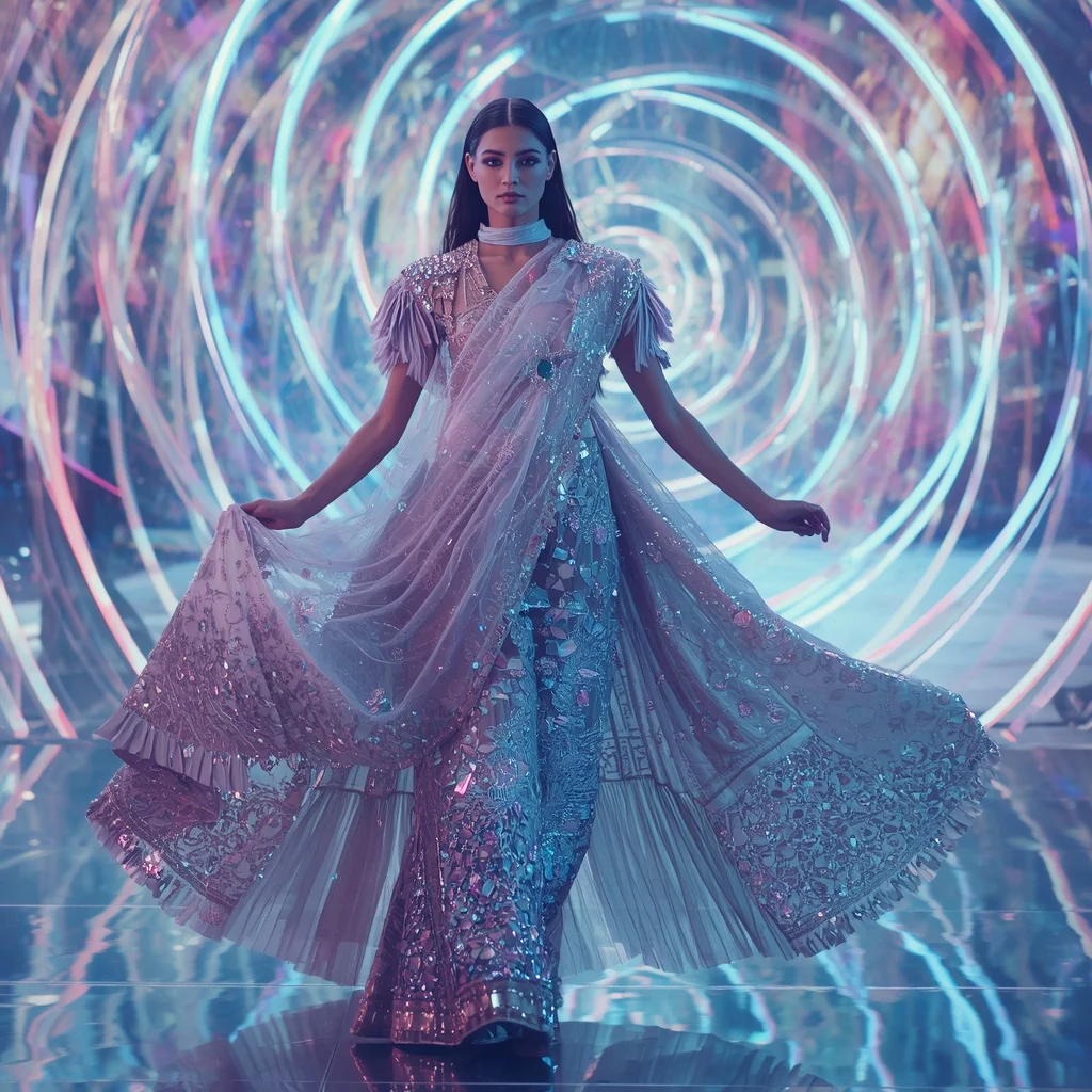 Diamond Prism Mirage Saree with Holographic Spiral Kingdom | Girl Photo Prompt Gemini