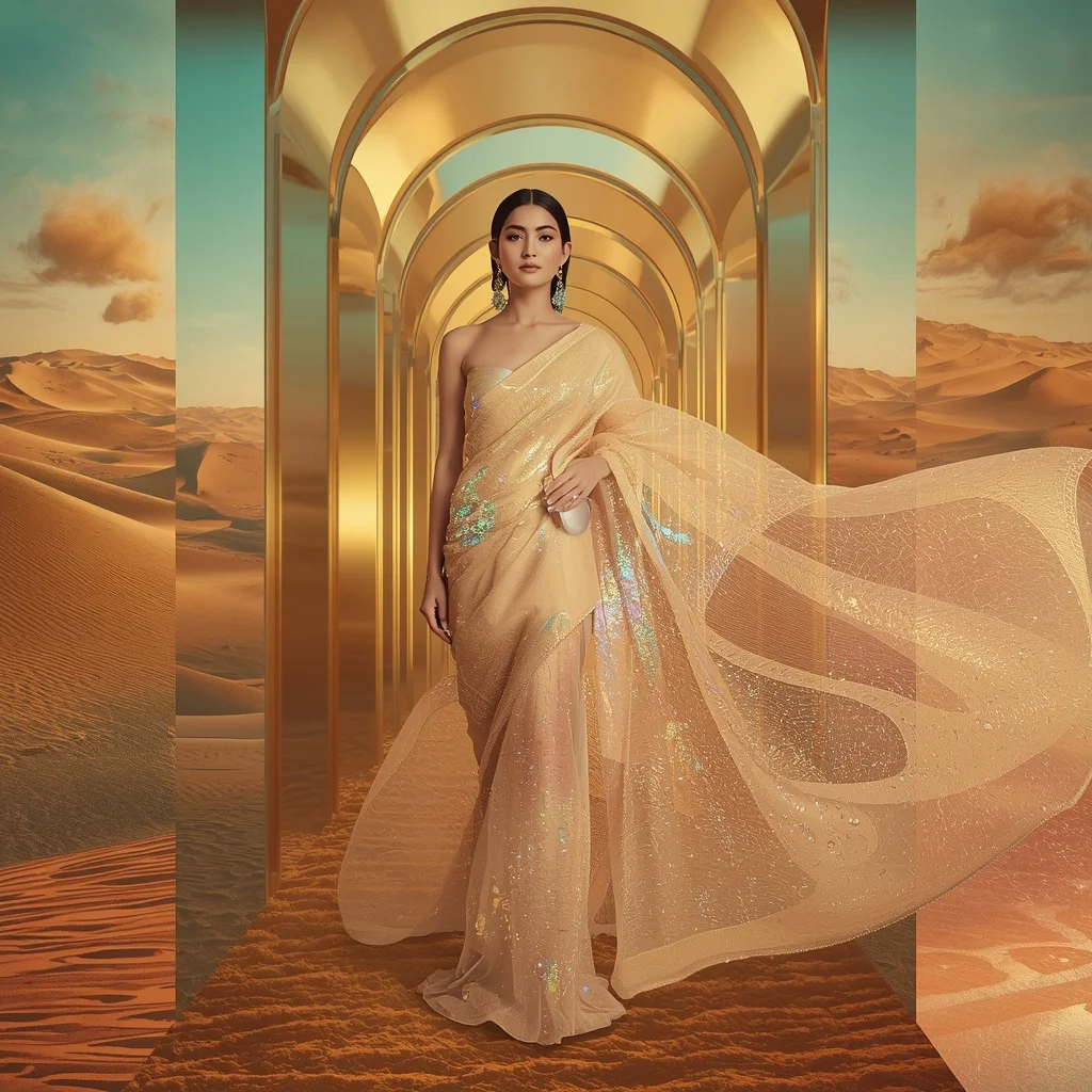 Diamond Sand Mirage Saree with Shifting Desert Reality | New Instagram Trend Prompt For Girl And Boy