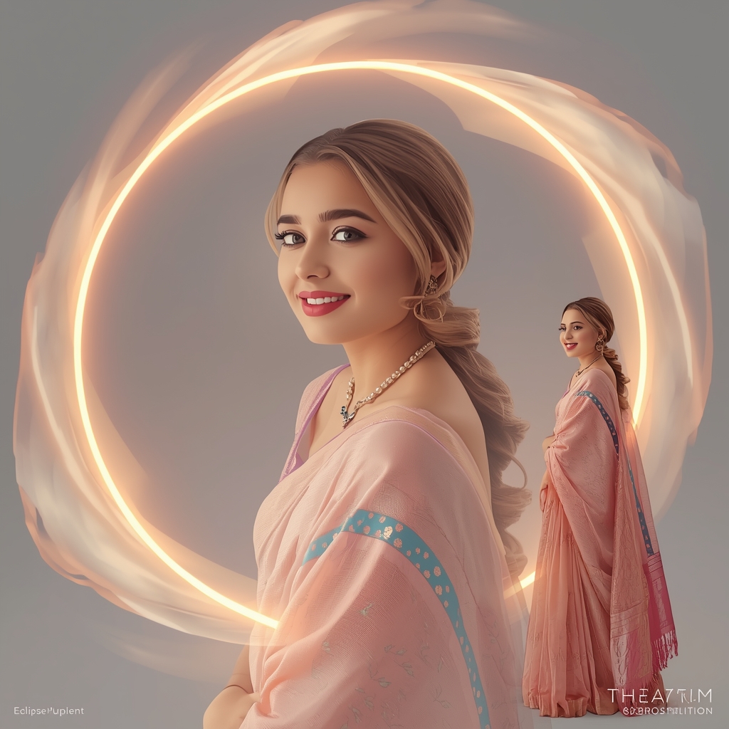 Eclipse Pulse Halo Stream Pastel Saree Indian Woman Premium Composition | Bridal Saree Ai Prompt