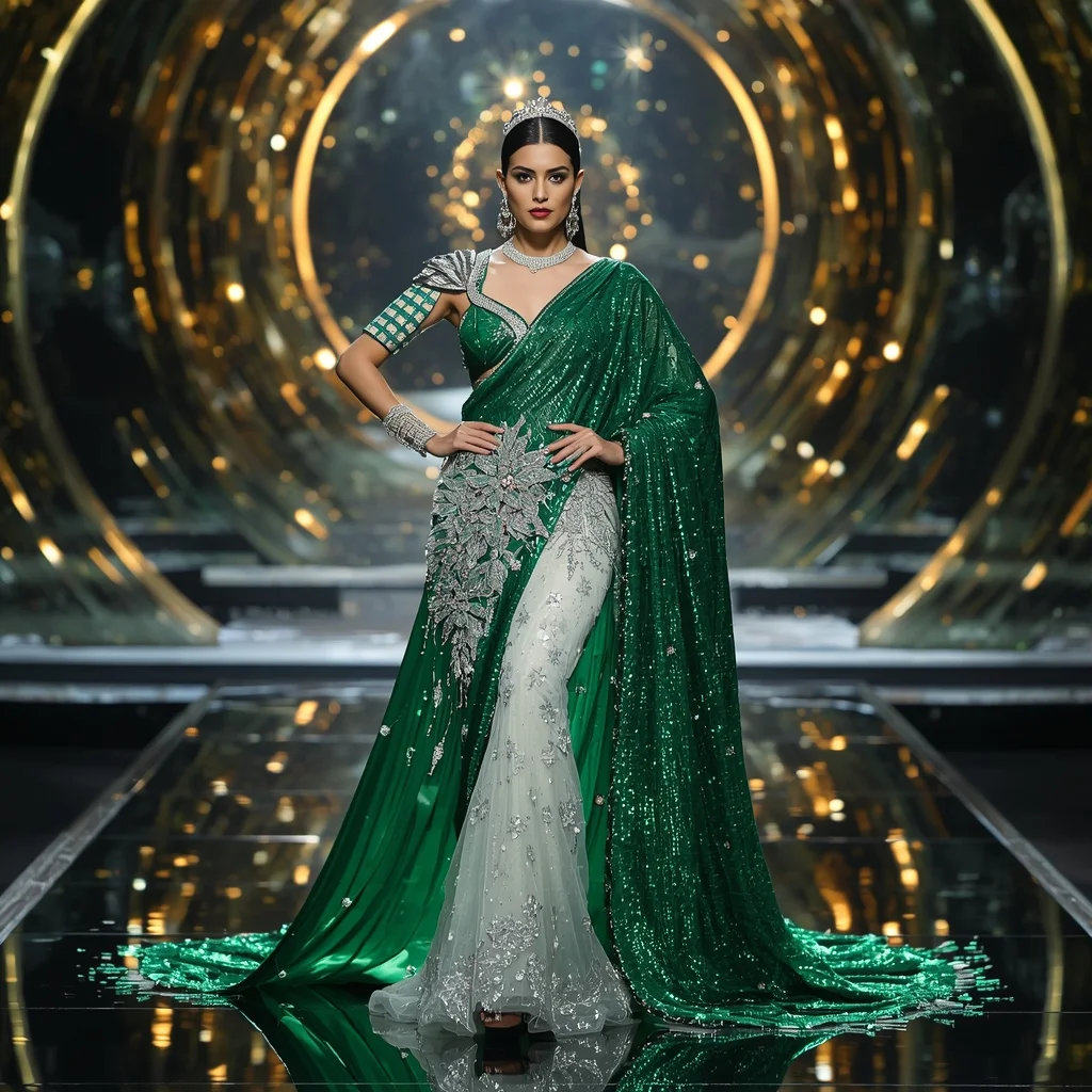 Emerald Aurora Opal Saree with Infinity Halo Crown Jewel Empire | Ai Art Prompt