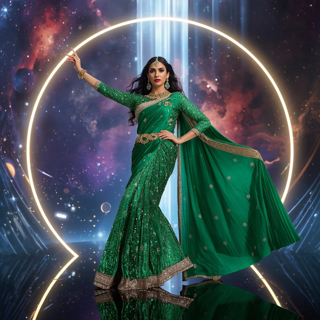 Emerald Opal Celestia Hyperempress Saree with Quantum Halo Arc Monarch Absolute Dominion | Tiktok Viral Girl Prompt