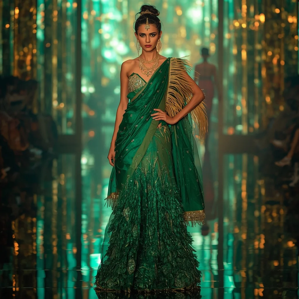 Emerald Phoenix Crystal Saree with Prism Reflection Arena | Best Prompt Ai For Girl