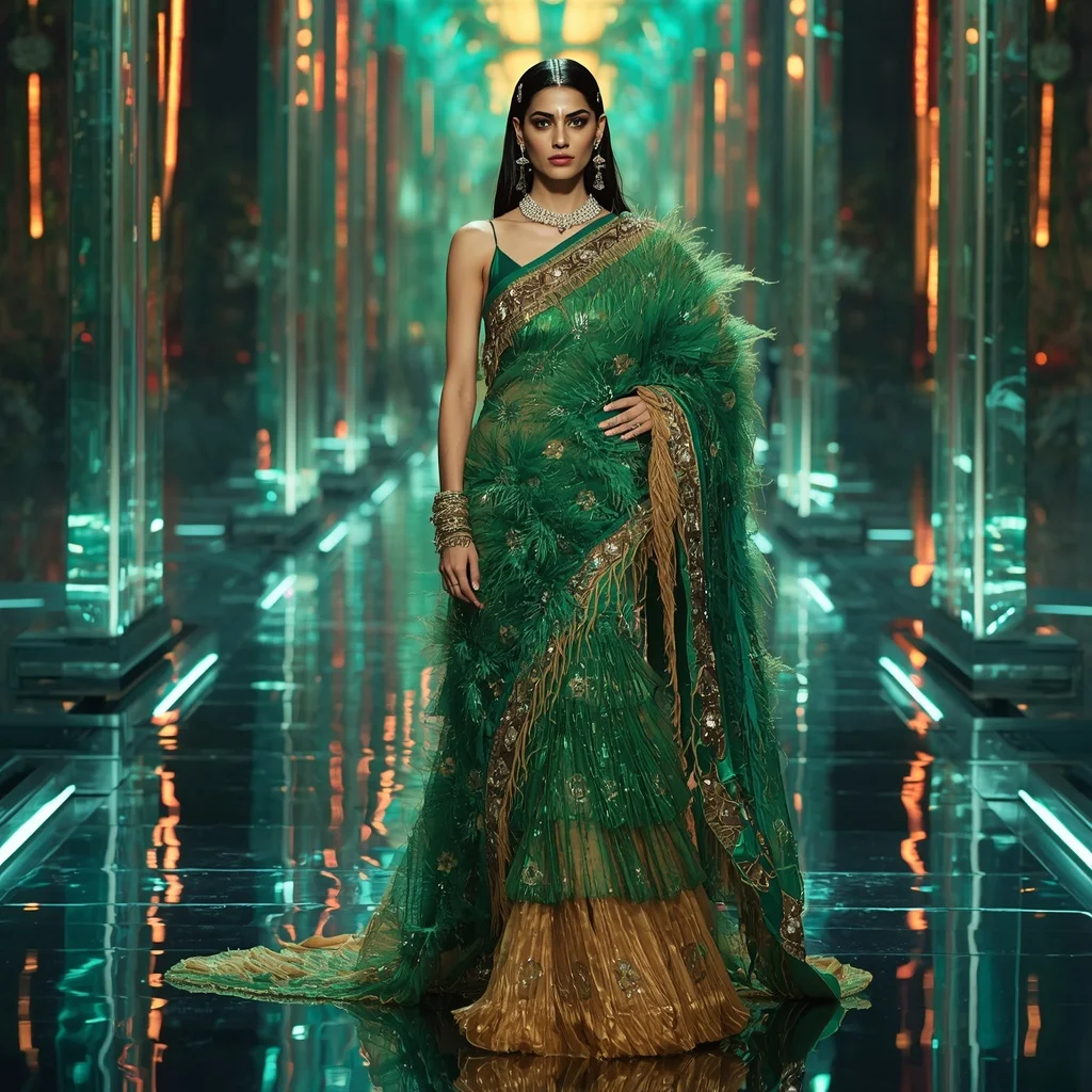 Emerald Phoenix Crystal Saree with Prism Reflection Citadel | Prompt Chatgpt