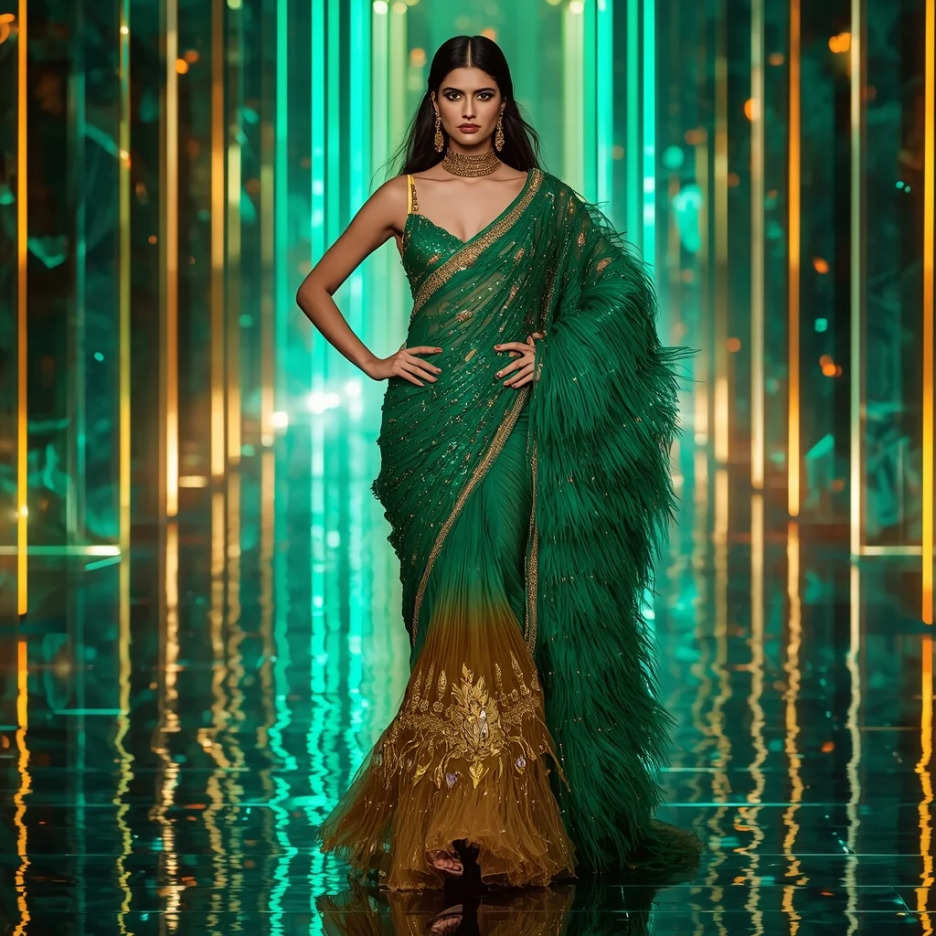 Emerald Phoenix Crystal Saree with Prism Reflection Empire | Saree Prompt For Women