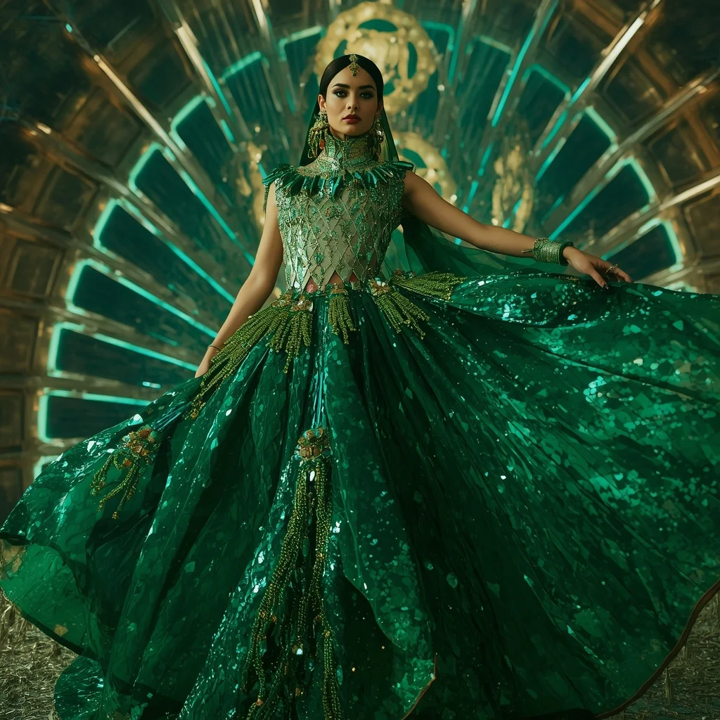 Emerald Supernova Rift Infinity Armor Saree with Neon Collapse Energy Cathedral Dome Reactor | Prompt Gemini
