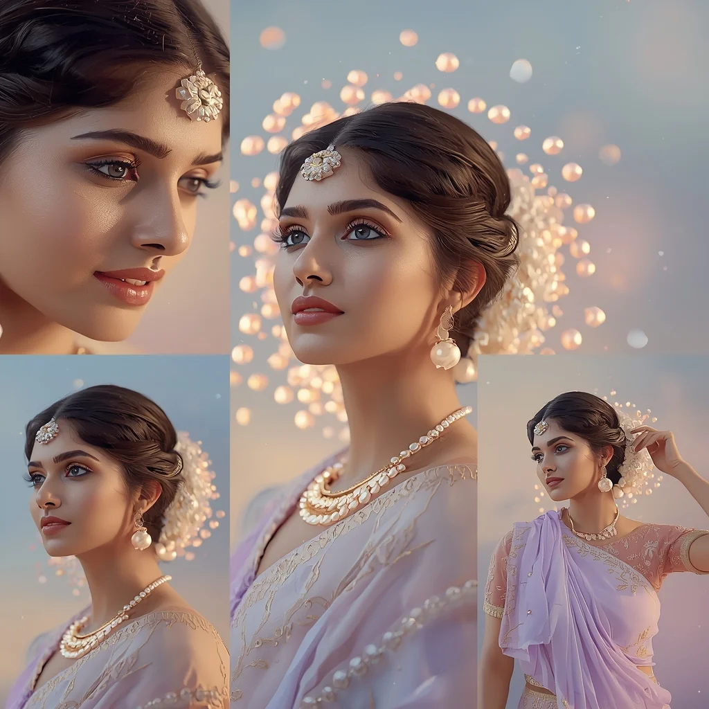 Enchanted Pastel Saree Image Prompt for Women with Floating Pearl Galaxy and Dreamy Luxury Glow | Gemini Saree Prompt Text