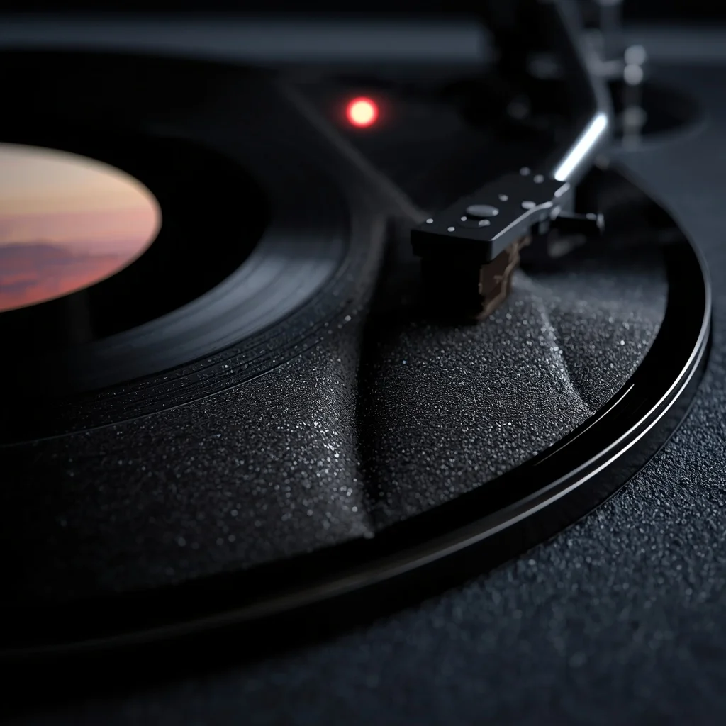 Extreme Macro Photography of a Vinyl Record Transforming into an Alien Sand Dune Landscape | Midjourney Prompt List