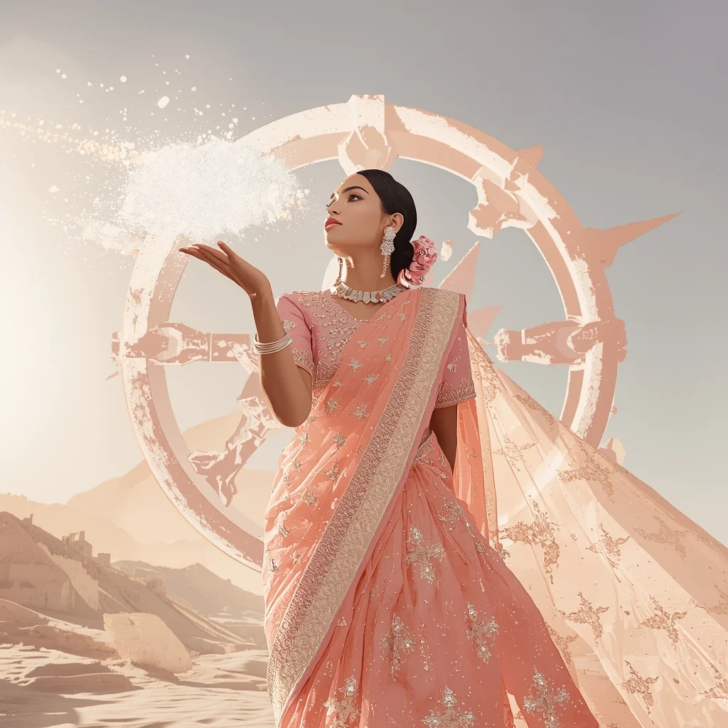 Fancy Festival Saree Magnetic-Repulsion Star-Dust Crepe