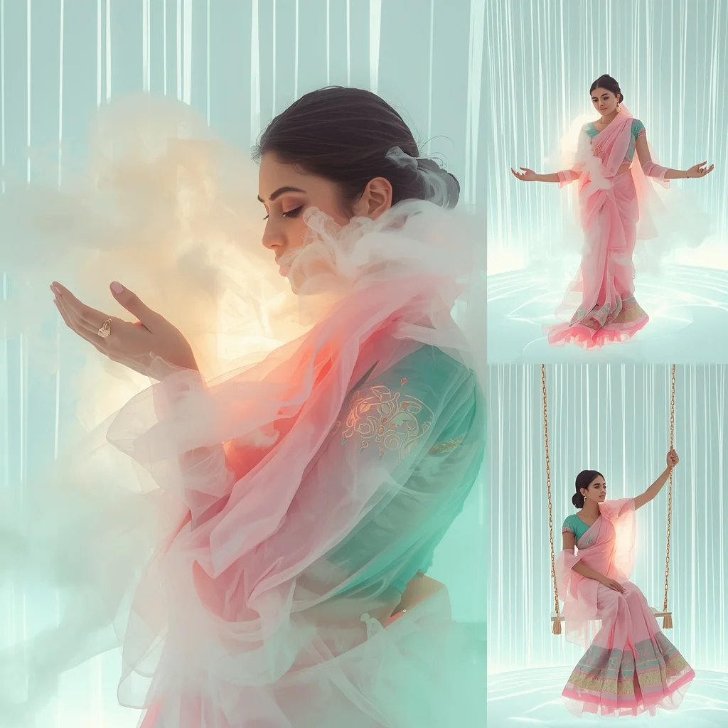 Fancy Festival Saree Programmable Cloud-Mist Condensation | Traditional Prompt For Gemini Ai Girl Aesthetic