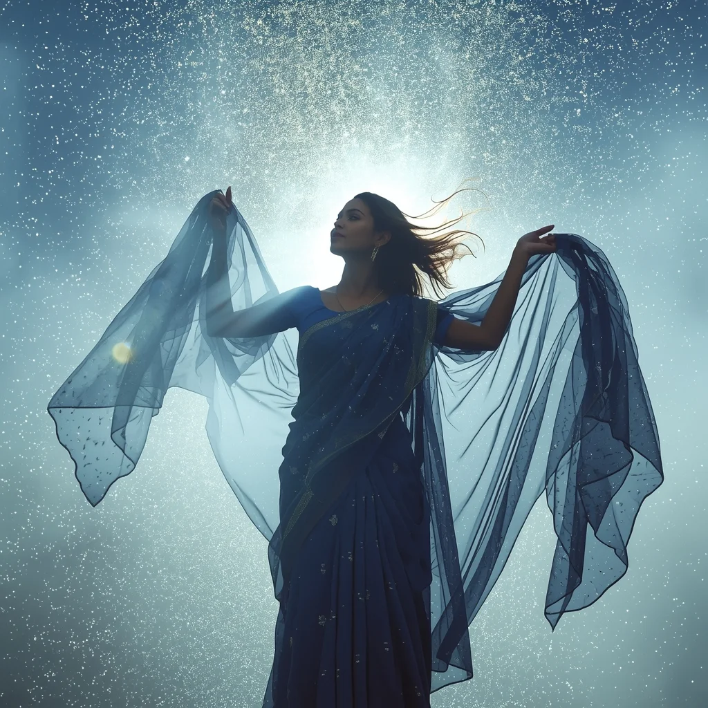 Festival Fancy Saree Drone-Guided Starfield Drape | Prompt For Gemini Ai Girl In Saree 2026 Download