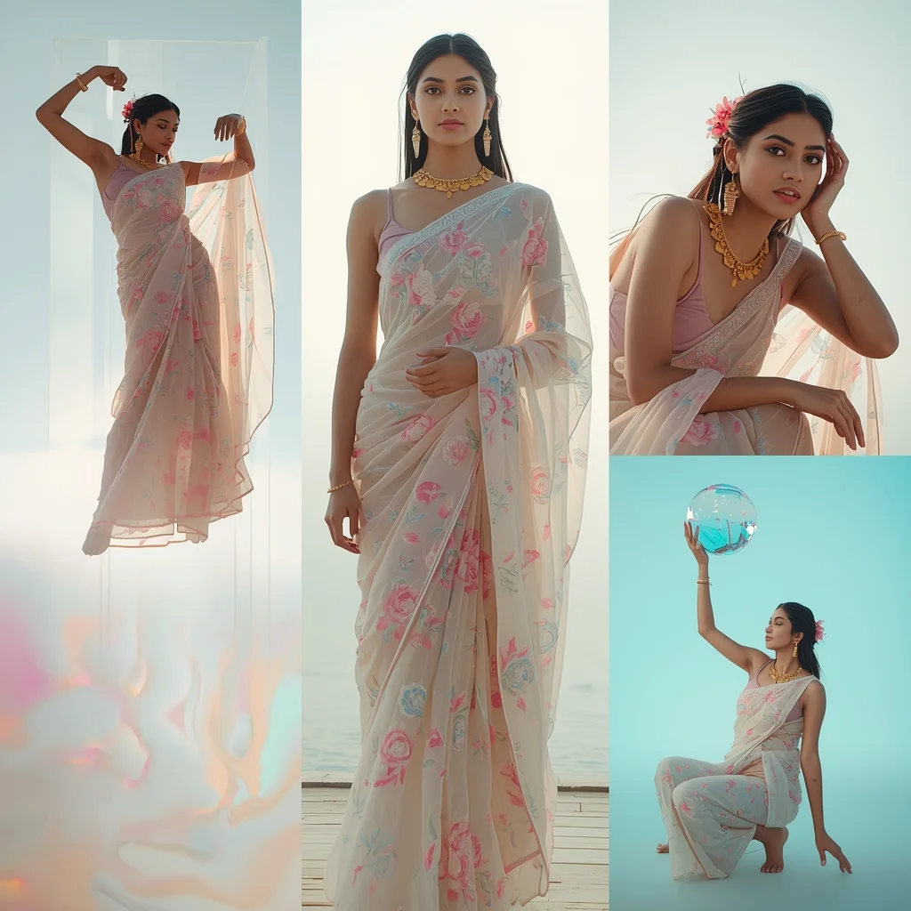 Festival Fancy Saree Fiber-Optic Jacquard Bloom | Traditional Prompt For Gemini Ai Girl