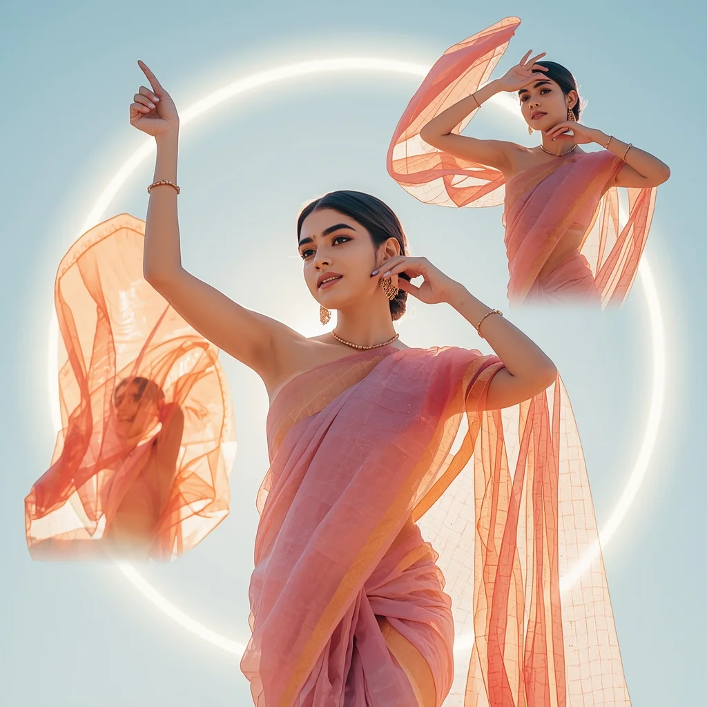 Festival Fancy Saree Graphene-Laced Liquid-Glass Mesh | Chatgpt Saree Prompt Instagram