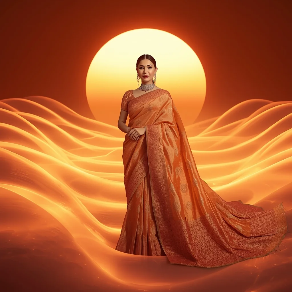 Festival Fancy Saree Sunset Glow Wave Elegance | Image Prompt