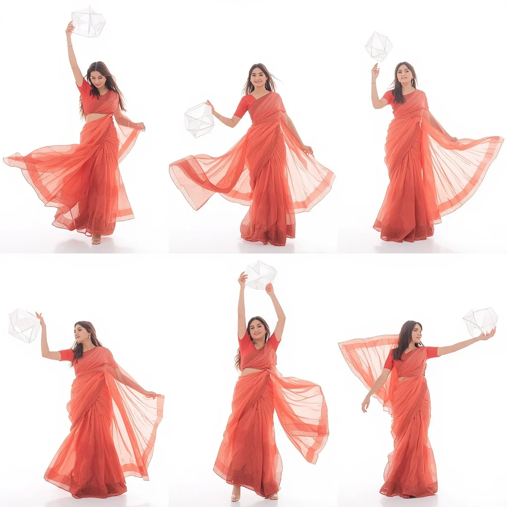 Festive Coral Reef Saree Hovering Abstract Geometric Crystal Architecture | Ai Selfie Prompt