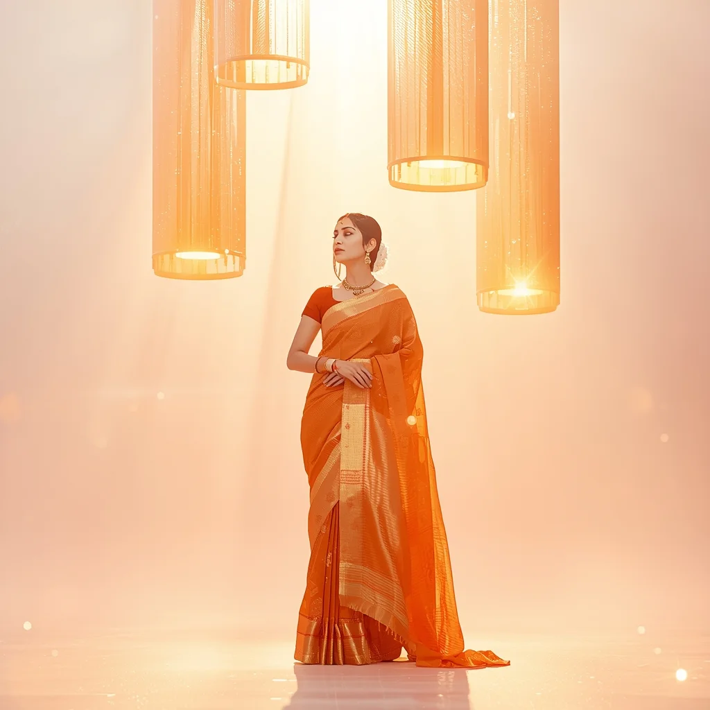 Festive Fancy Saree Bright Amber Sunflare Premium Cinematic | Saree Prompt For Chatgpt In English