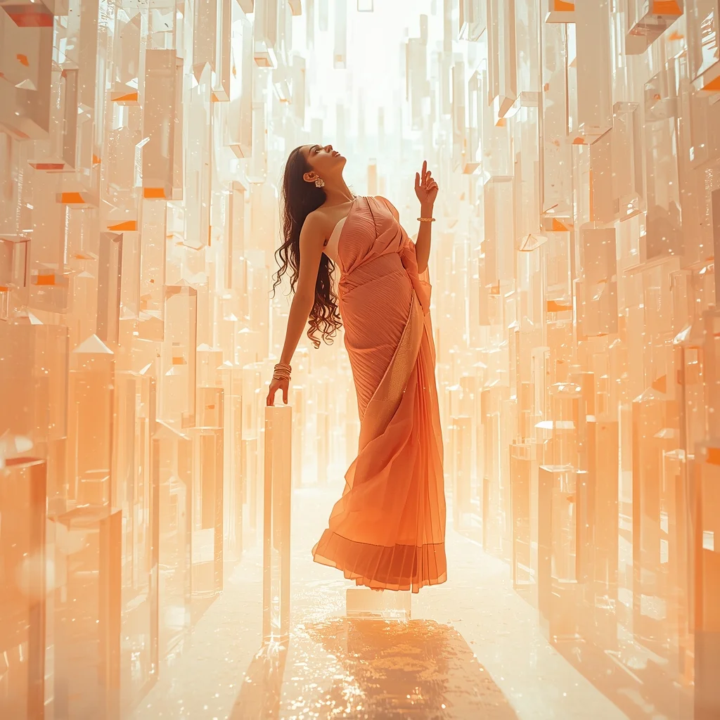 Festive Fancy Saree Liquid-Glass Acoustic Metamaterial | Prompt Seen Girl Ai Photo Editing