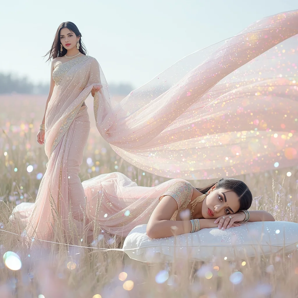 Festive Fancy Saree Optic-Fiber Woven Starfield | New Instagram Trending Photo Editing Prompt