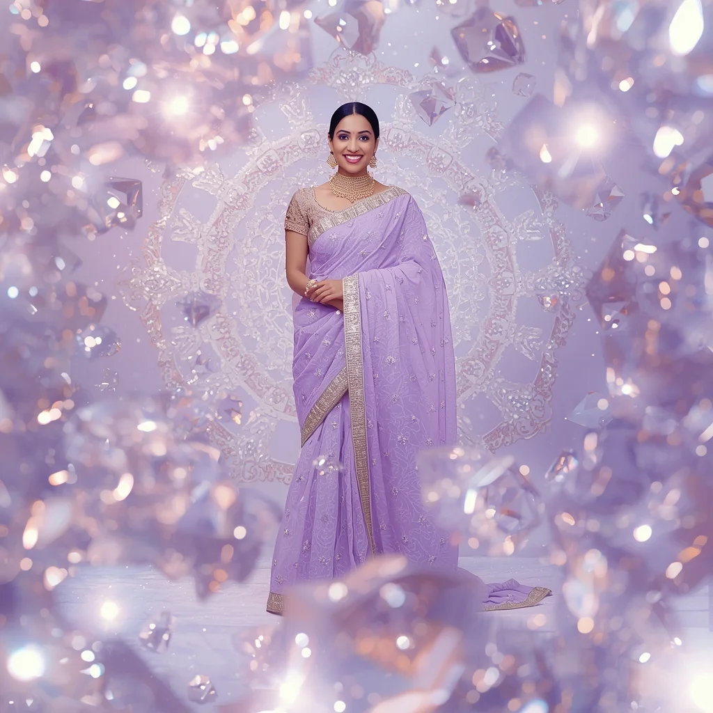 Festive Fancy Saree Pastel Lavender Glass Luxury Aesthetic | Prompt For Saree Look For Girl Instagram