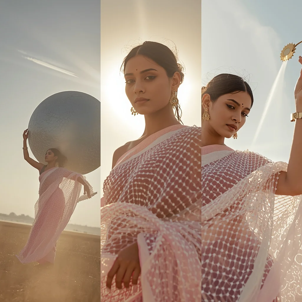 Festive Fancy Saree Quantum-Dot Mirage Net | Indian Saree Ai Prompt