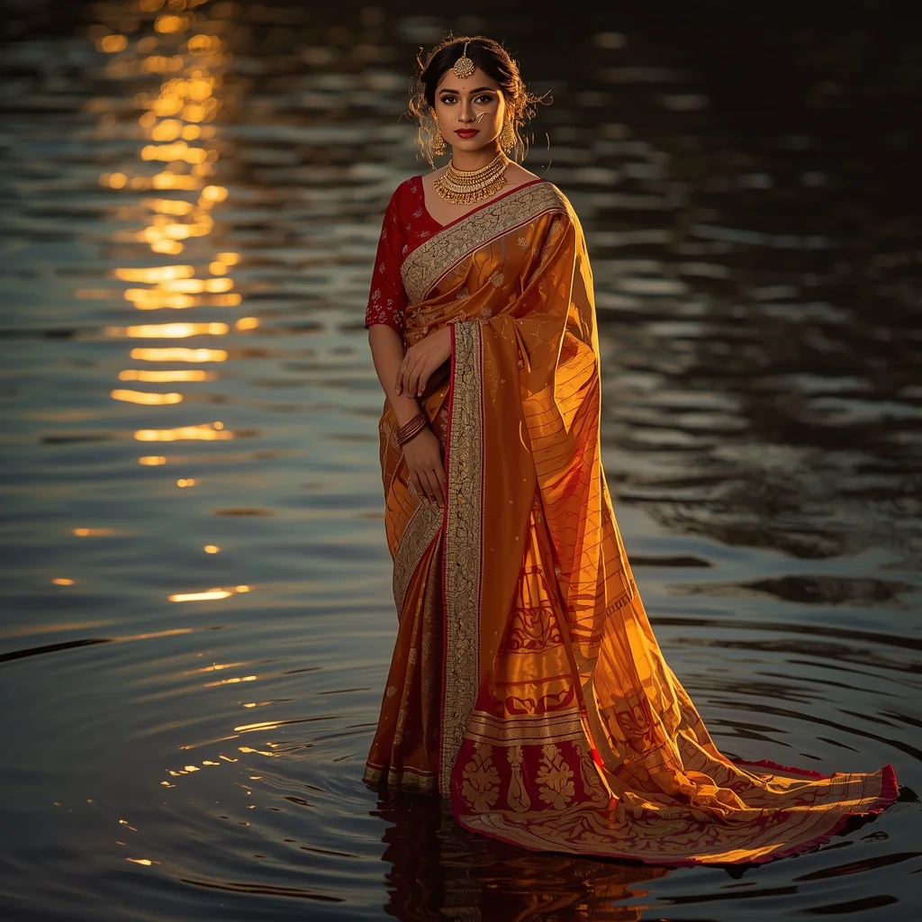 Festive Fancy Saree Water Glow Ripple Beauty | Aesthetic Saree Prompt