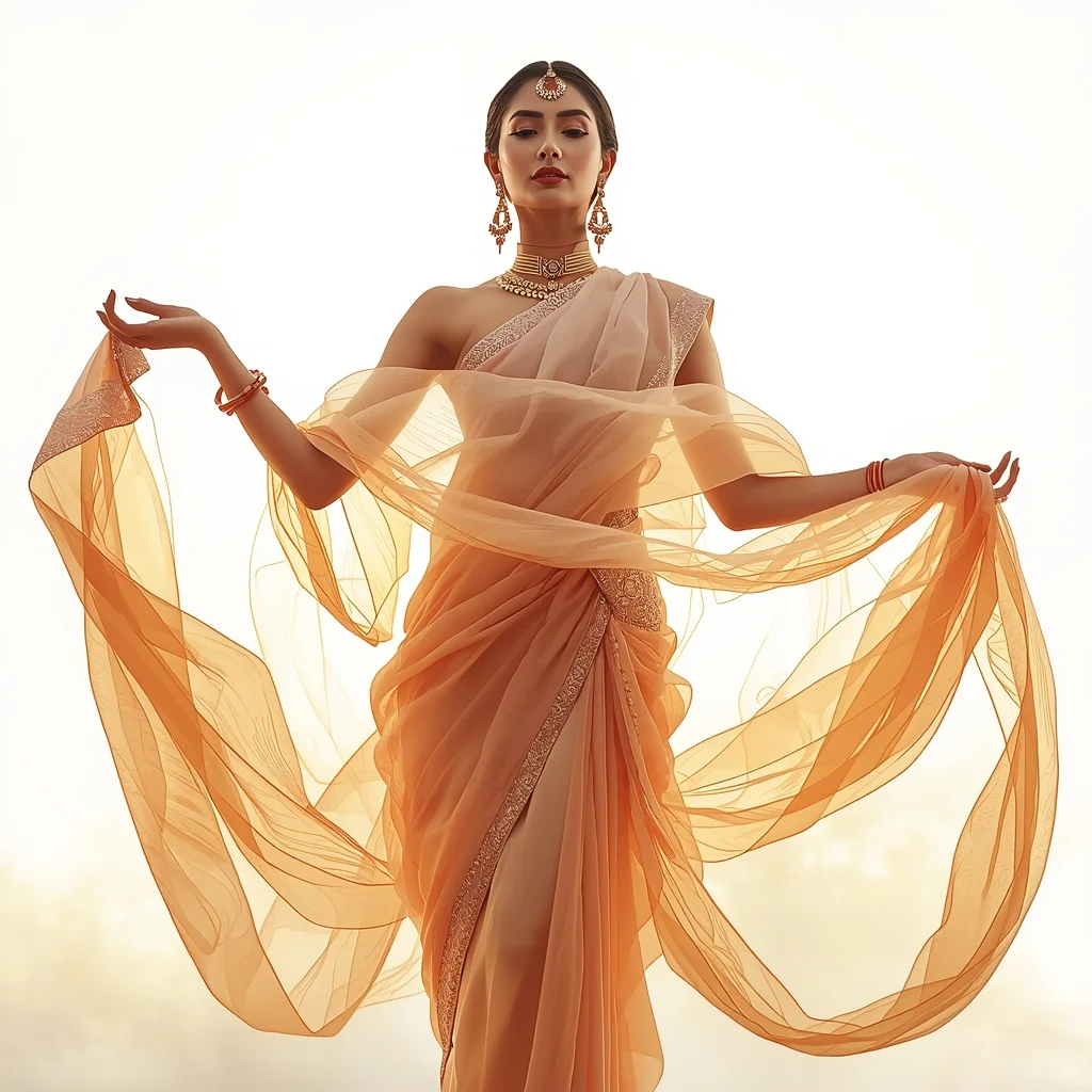 Festive Fancy Saree Zero-Gravity Chiffon Swirls | Viral Prompt
