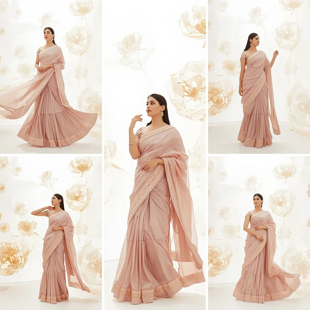 Festive Mauve Saree Translucent Gilded Flower Architecture | Trending Prompt Girls Instagram