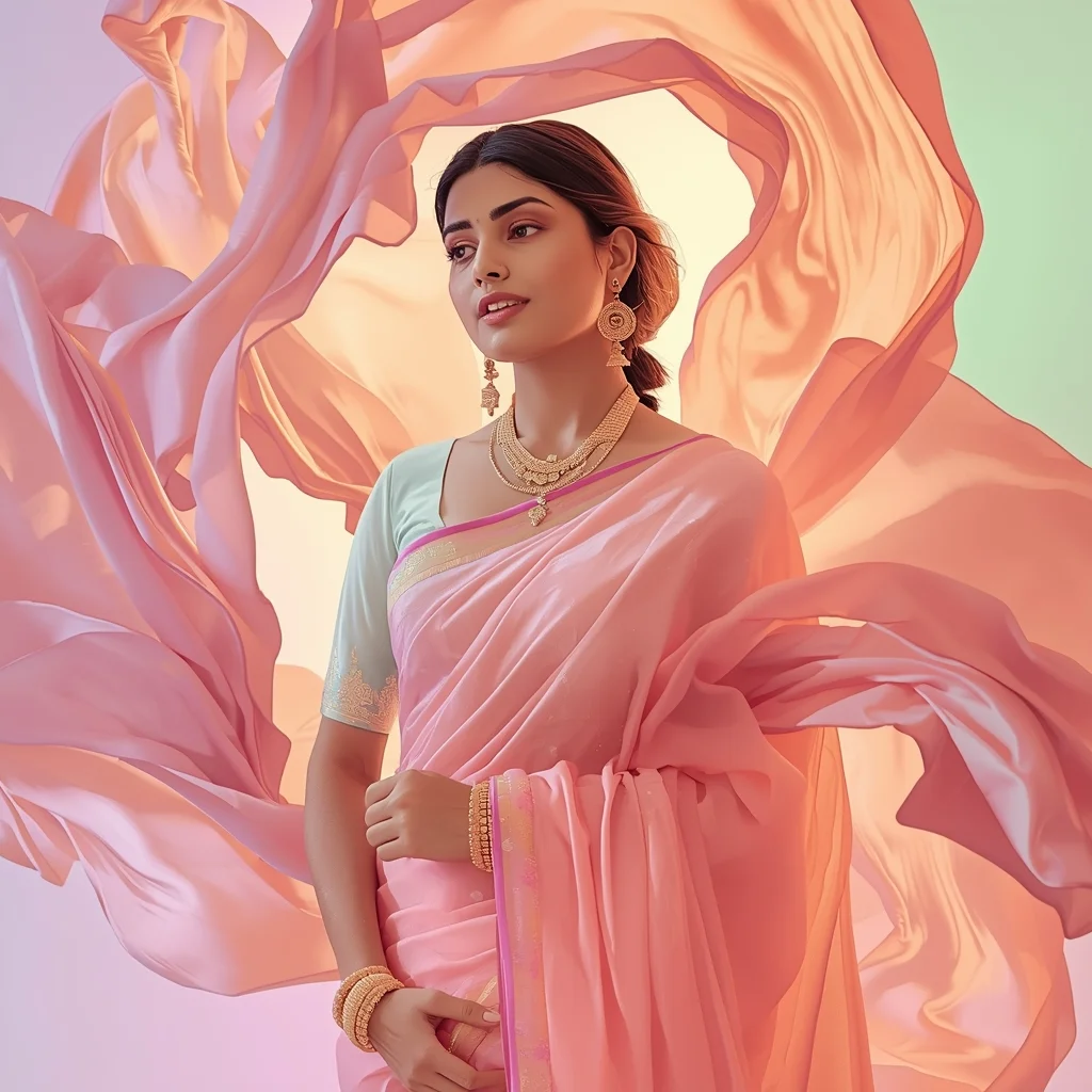 Festive Pastel Saree Anti Gravity Silk Wave Distortion Collage Premium Cinematic | Trending Prompt In Instagram