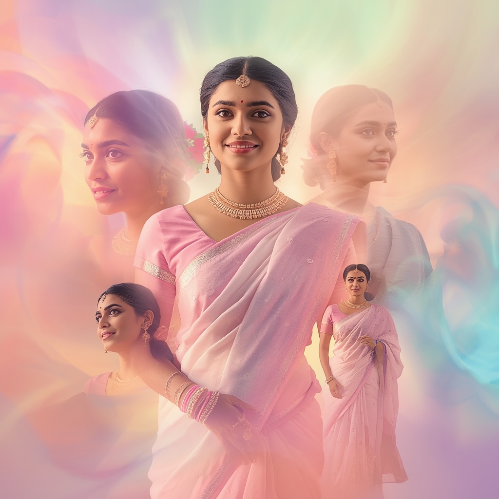 Festive Pastel Saree Aura Bloom Wave Expansion Collage Cinematic | Prompt Image