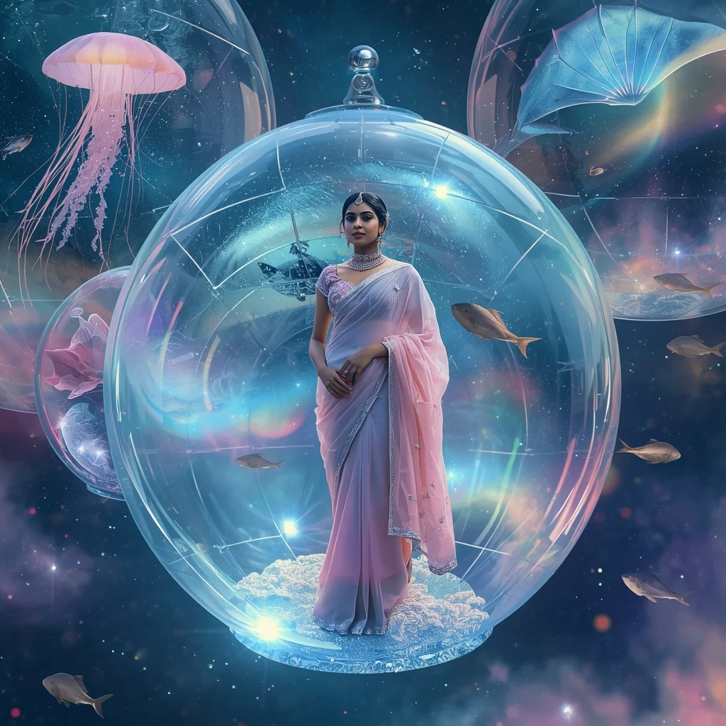 Festive Pastel Saree Aurora Crystal Celestial Aquarium Collage Luxury | Instagram Photography Ai Prompt
