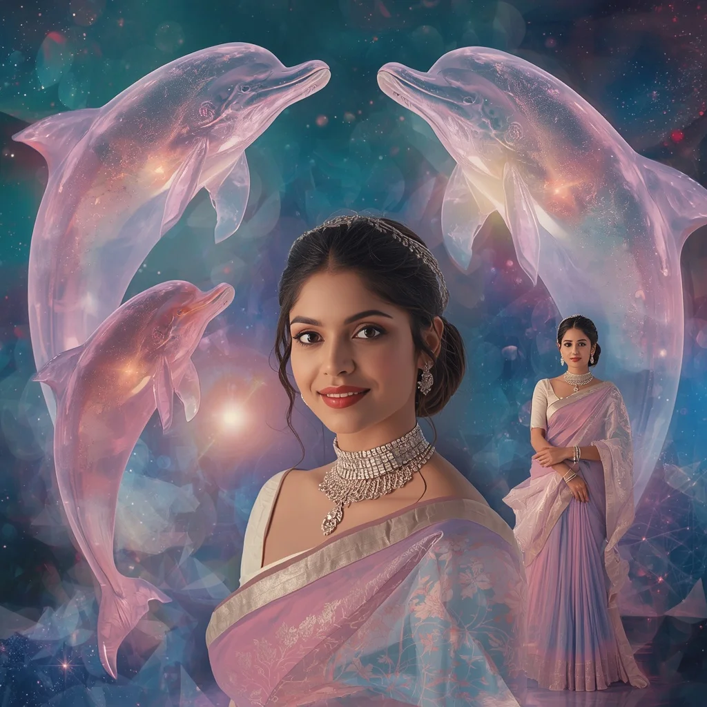 Festive Pastel Saree Aurora Crystal Dolphin Nebula Ocean Collage Luxury Cinematic | Girls Trending Prompt Gemini Instagram