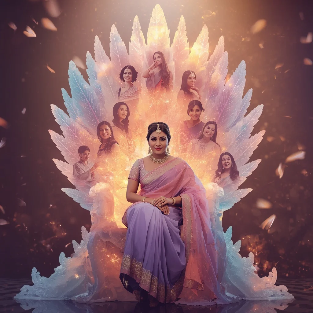 Festive Pastel Saree Aurora Crystal Phoenix Throne Collage Luxury | Saree Ai Prompt
