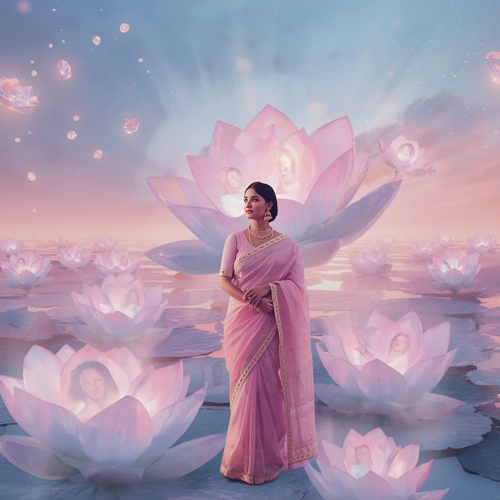 Festive Pastel Saree Aurora Diamond Lotus Horizon Collage Luxury | Girl Photo Prompt Gemini