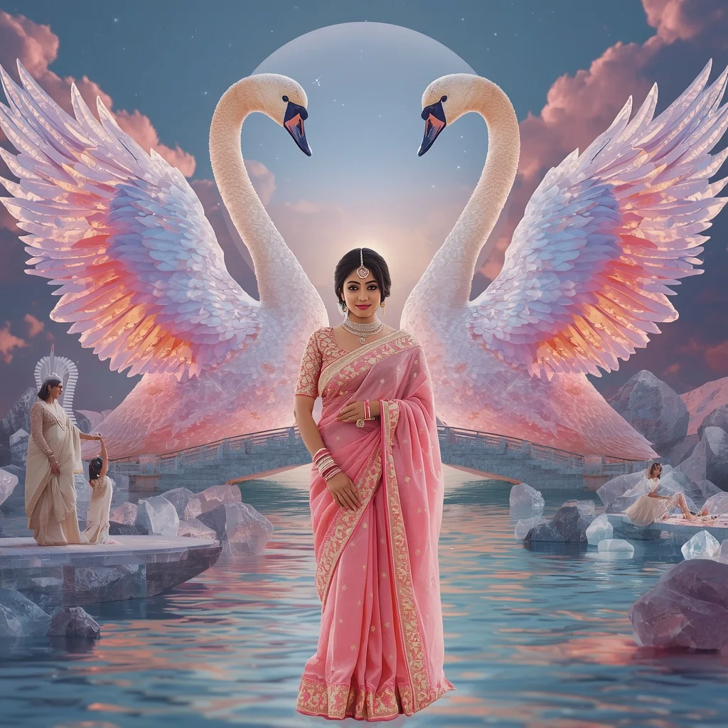Festive Pastel Saree Aurora Diamond Swan Kingdom Collage Luxury | New Instagram Trend Prompt For Girl Love