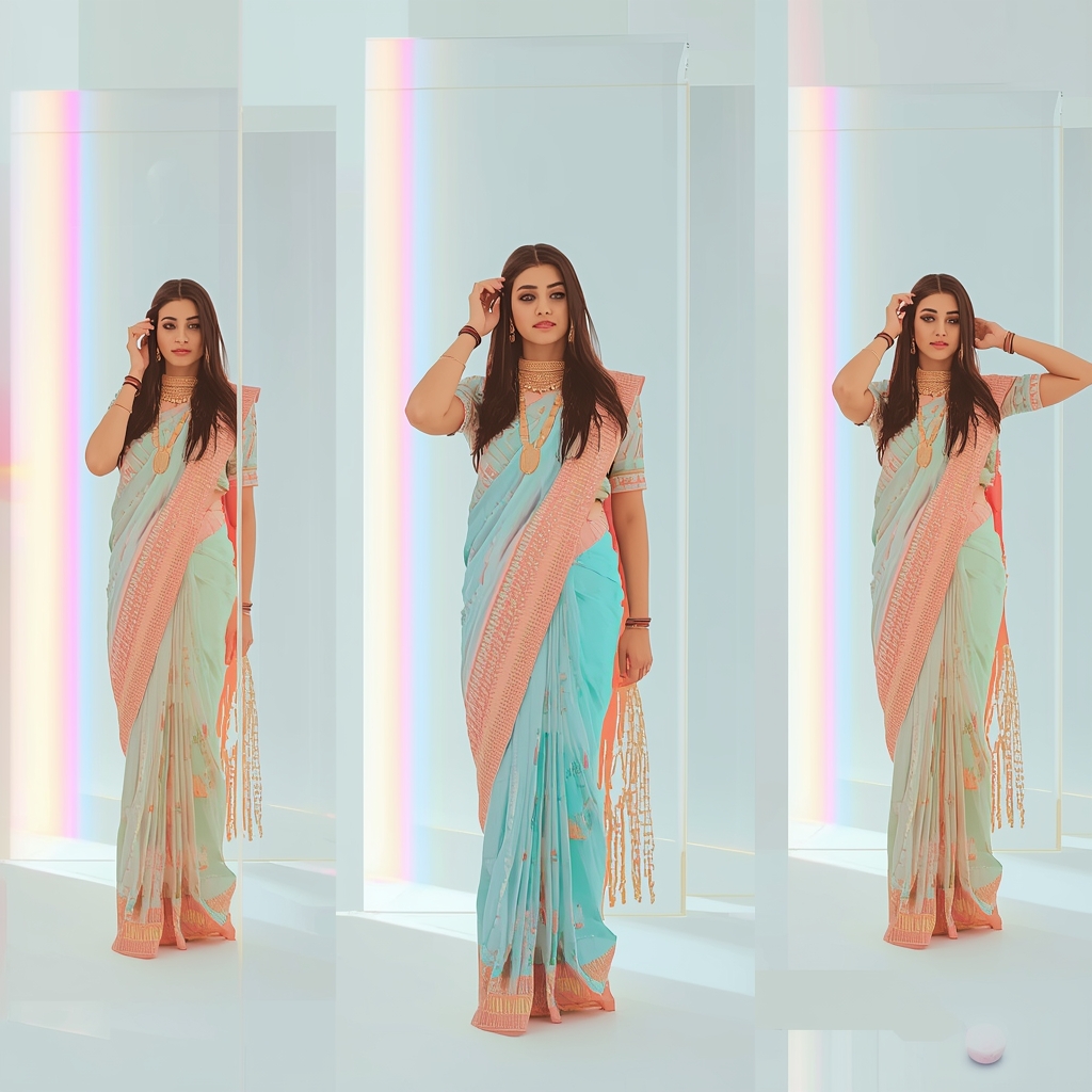 Festive Pastel Saree Bright Pastel Rainbow Refractions | Saree Dp Ai Prompt