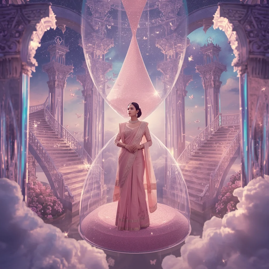 Festive Pastel Saree Celestial Crystal Hourglass Empire Collage Luxury | Prompt Seen Trending Girl Instagram