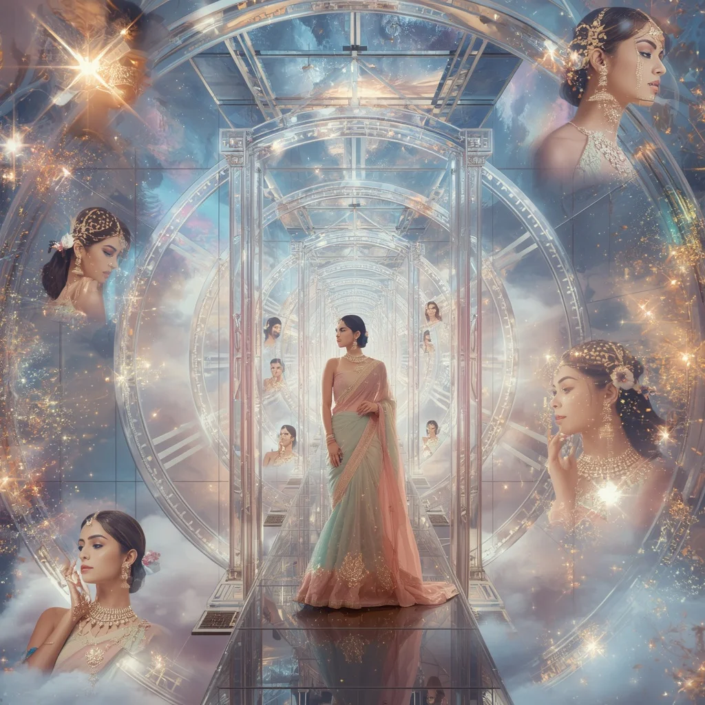 Festive Pastel Saree Celestial Crystal Infinity Clock Palace Luxury | Art Ai Prompt