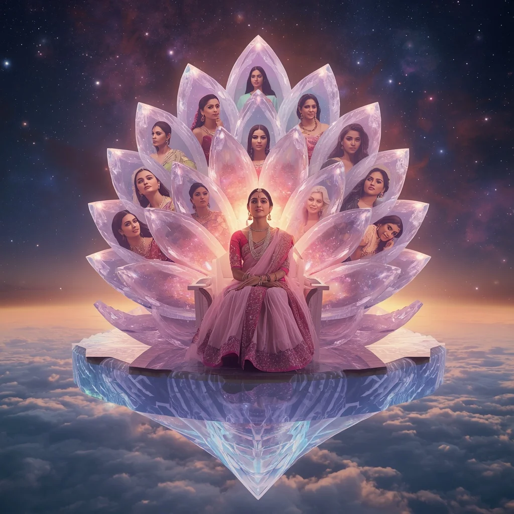Festive Pastel Saree Celestial Crystal Infinity Lotus Nebula Throne Collage Premium Cinematic | Prompt For Traditional Look On Instagram