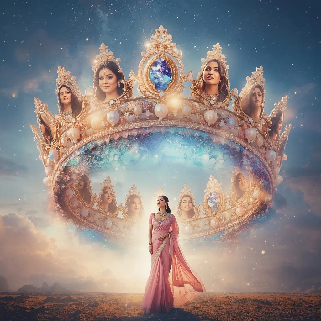 Festive Pastel Saree Celestial Crystal Mermaid Crown Collage Premium Cinematic | Ai Gemini Photo Prompt