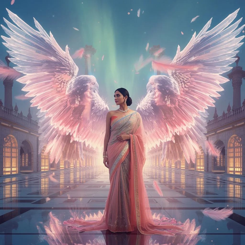 Festive Pastel Saree Celestial Crystal Raven Palace Collage Luxury | Best Prompt Ai For Girl