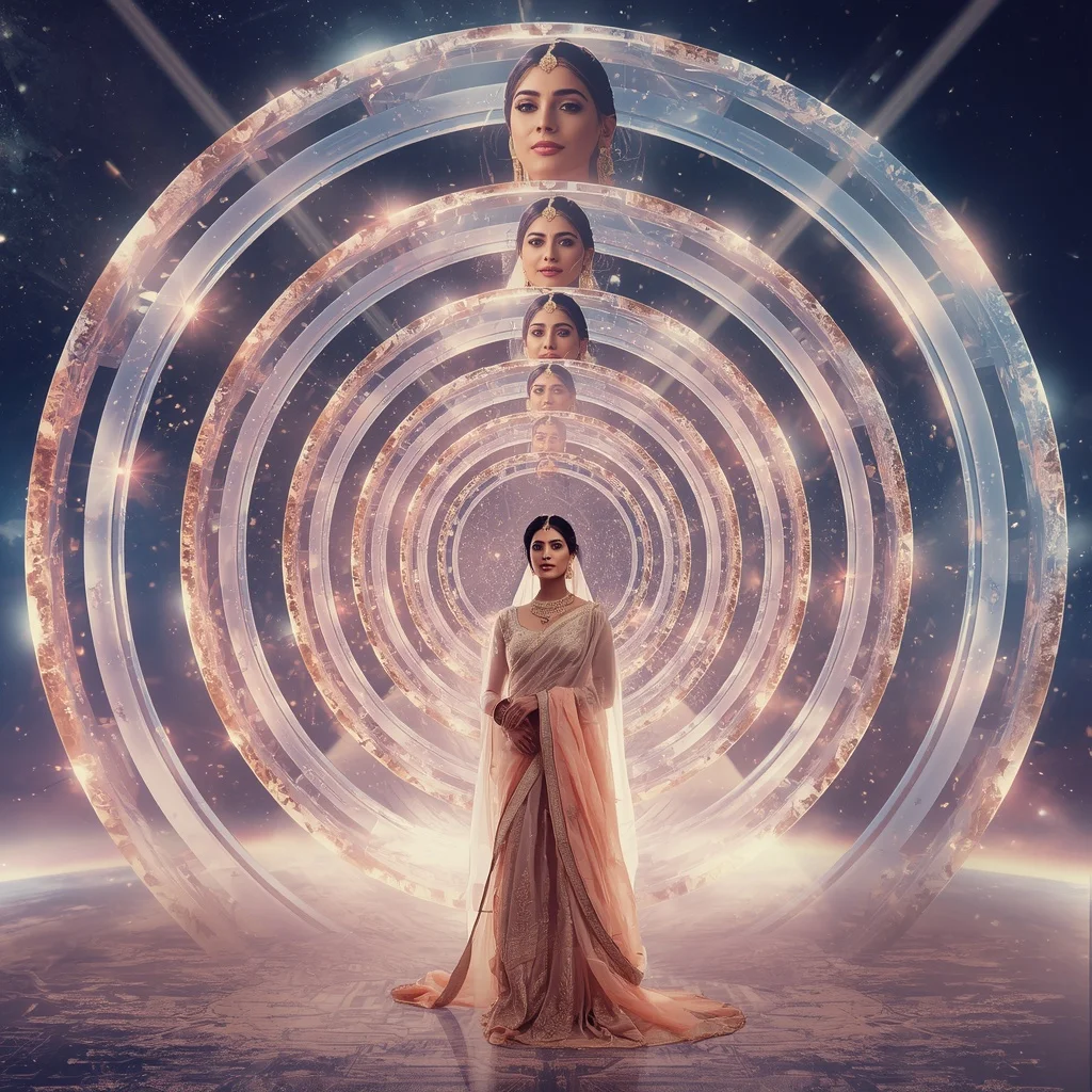 Festive Pastel Saree Celestial Crystal Stargate Kingdom Collage Premium | Ai Selfie Prompt