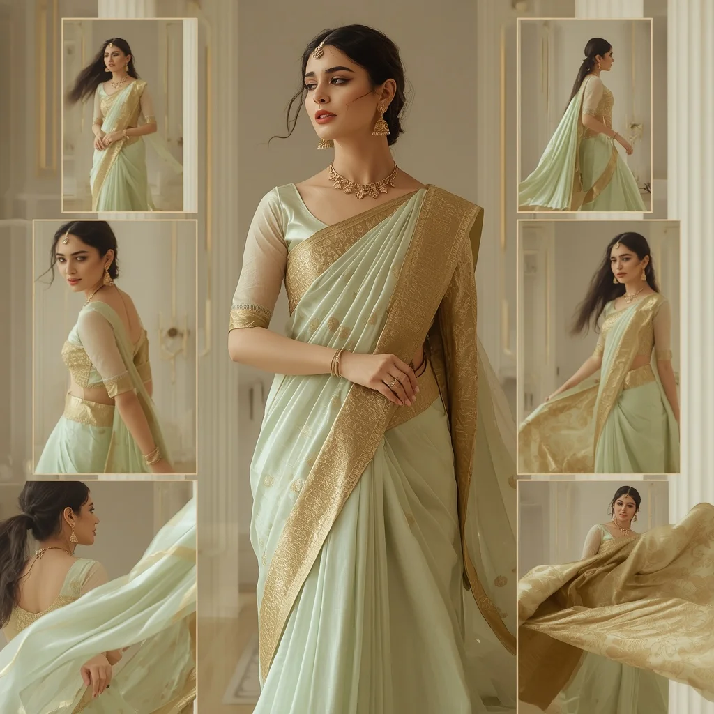 Festive Pastel Saree Chronophotography Motion Sequence Collage Premium Cinematic