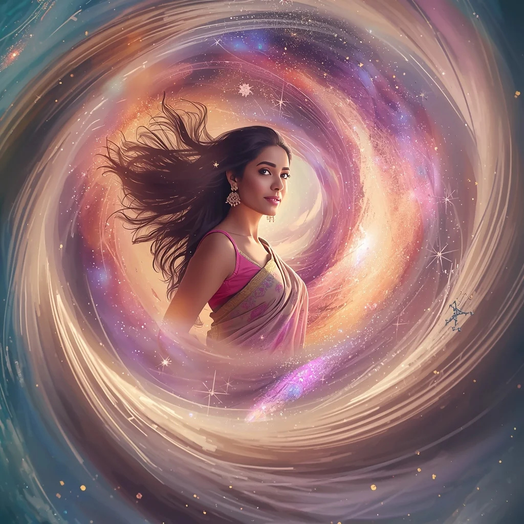 Festive Pastel Saree Cosmic Fabric Tornado Collage | Indian Girl Galaxy Motion Cinematic Viral Prompt | Chatgpt Prompt