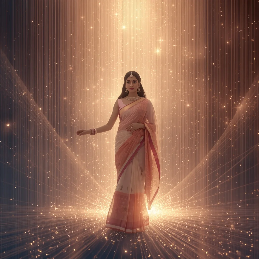 Festive Pastel Saree Cosmic Light Silk Infinity Weave Collage | Eternal Fabric Prompt | Saree Girl Dp Ai Prompt Ultra Hd