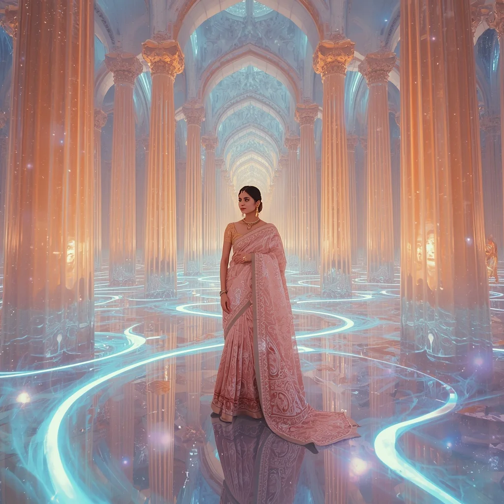 Festive Pastel Saree Crystal Aurora Celestial Citadel Collage Luxury | Chatgpt Prompt