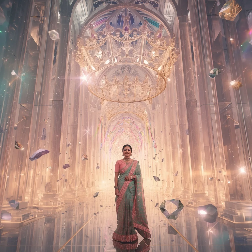 Festive Pastel Saree Crystal Aurora Crown Cathedral Collage Premium Cinematic | Trending Prompt Girls Instagram