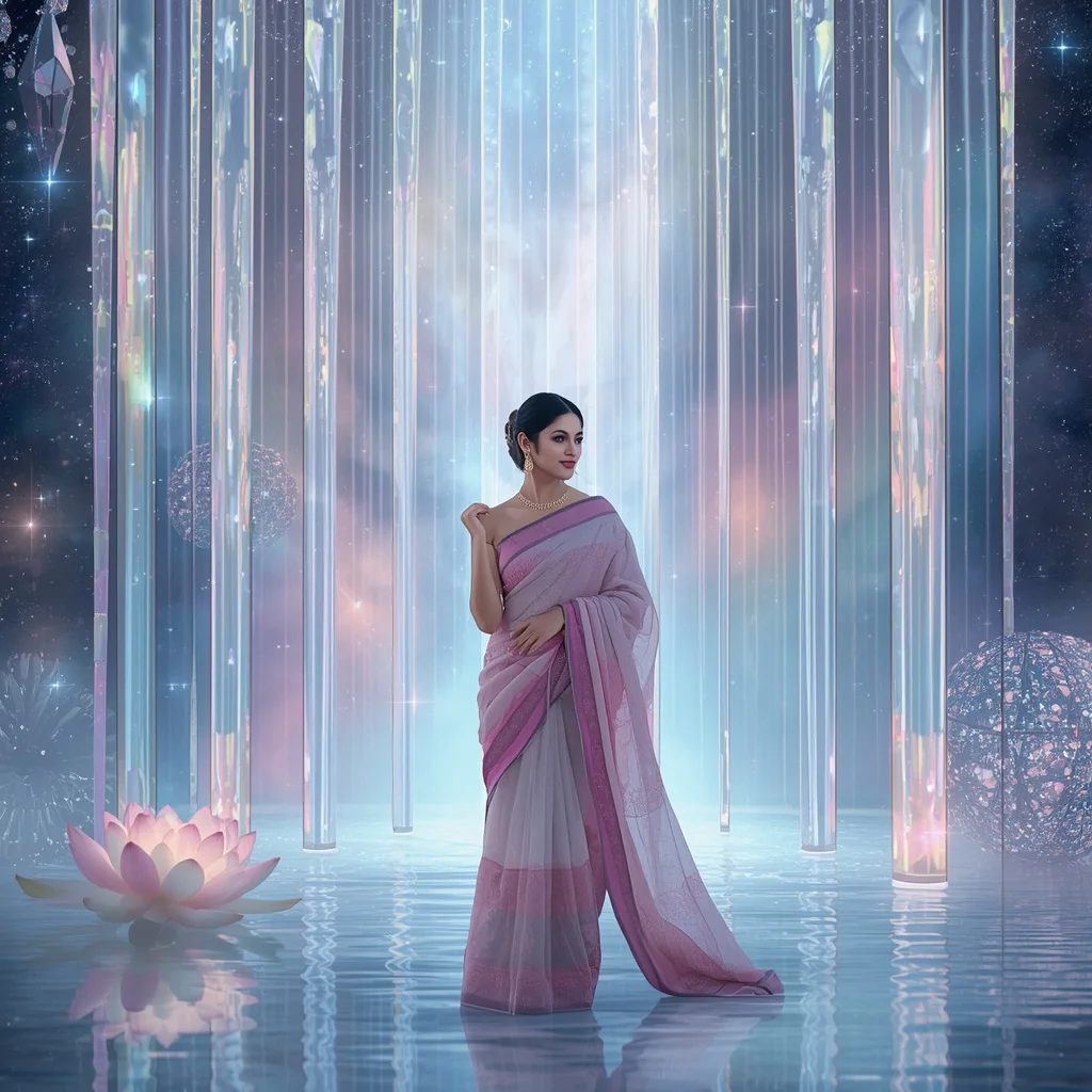 Festive Pastel Saree Crystal Aurora Infinity Waterfall Collage Luxury | Fantasy Ai Prompt