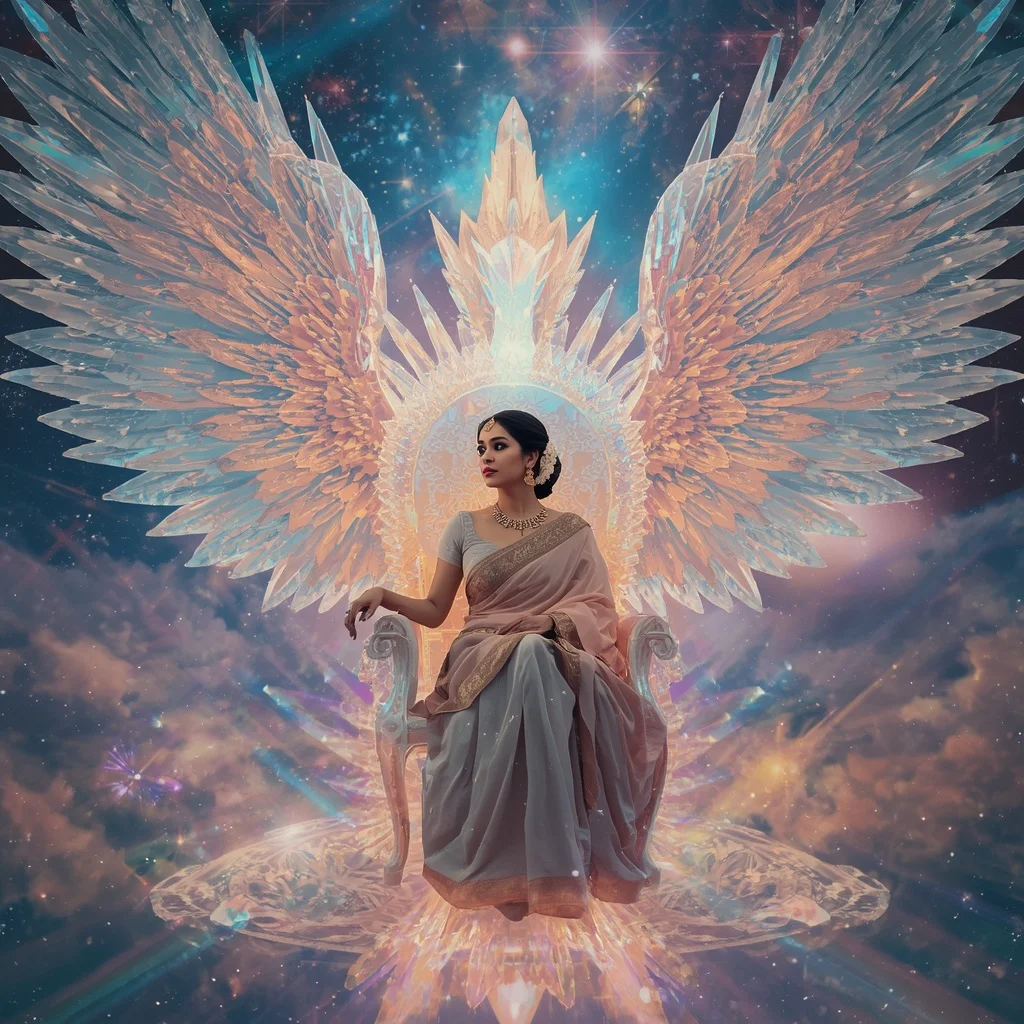 Festive Pastel Saree Crystal Aurora Phoenix Throne Kingdom Luxury Collage | New Design Ai Prompt