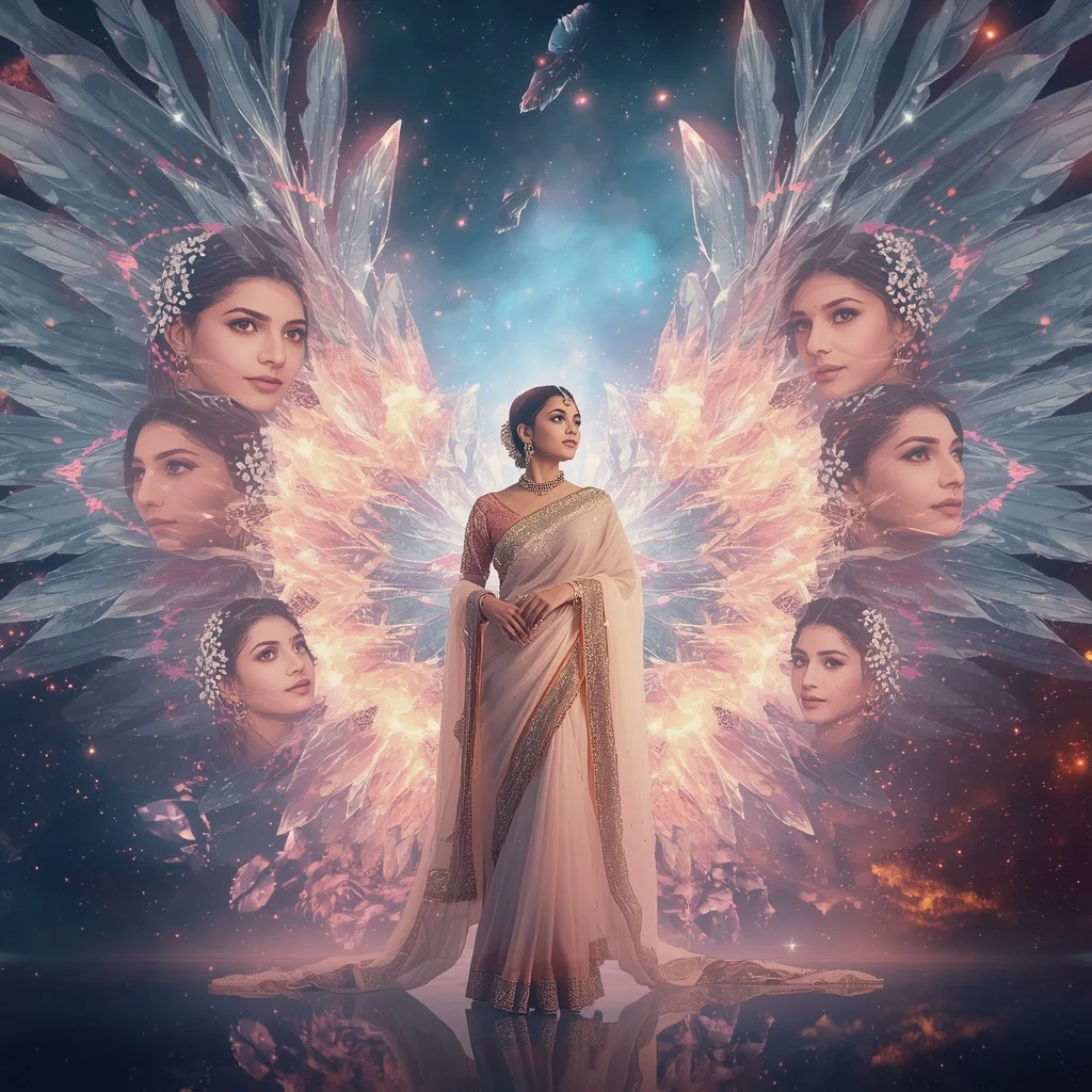 Festive Pastel Saree Crystal Aurora Phoenix Universe Luxury | Gemini AI Photo Prompt Copy Paste Trending Girl 2026