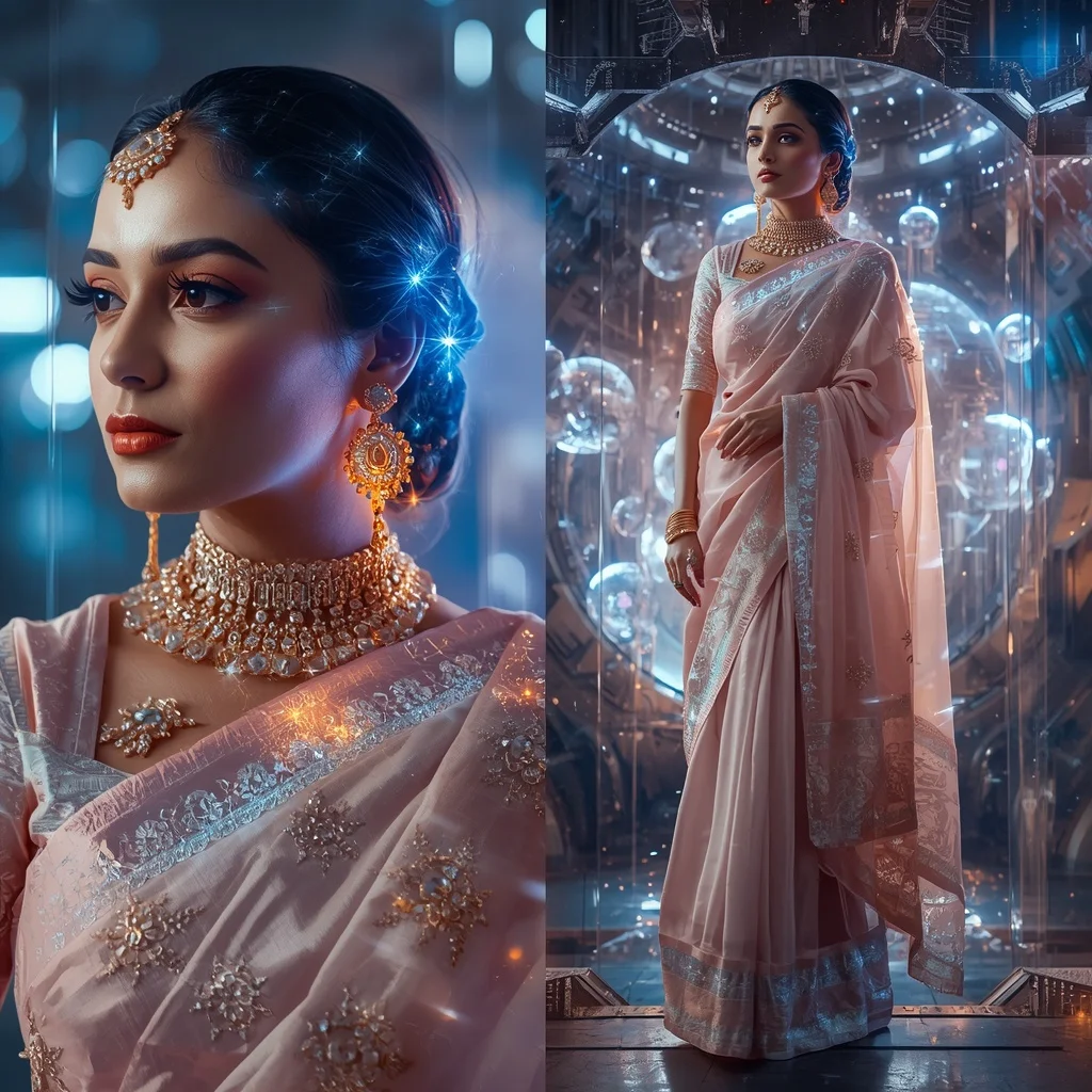 Festive Pastel Saree Crystal Aurora Planet Forge Collage | Ai Prompt For Reels