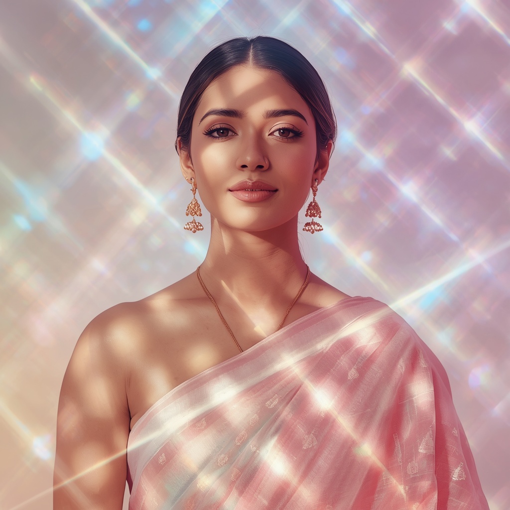 Festive Pastel Saree Crystal Beam Lattice Radiance Collage Premium | Gemini Ai Photo Prompt Copy Paste